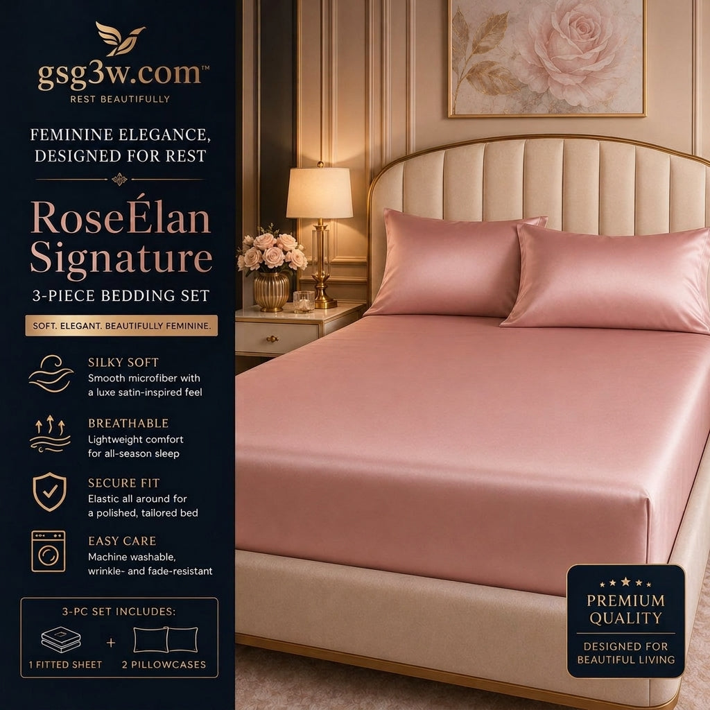 𝐠𝐬𝐠𝟑𝐰.𝐜𝐨𝐦™ Blush Rose Feminine Luxury 3-Piece Bedding Set 🌸