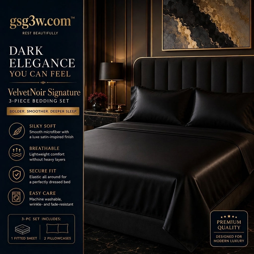 𝐠𝐬𝐠𝟑𝐰.𝐜𝐨𝐦™ Obsidian Velvet Luxury 3-Piece Bedding Set 🖤